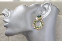 EMERALD GOLD EARRINGS, Boho Hoop Earrings, Green Indian Earrings, Rebeka Emerald Wedding, Ethnic Bridal Earrings, Moroccan Jewelry, Woman