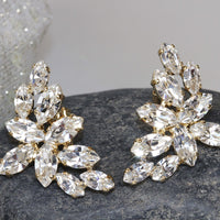 BRIDAL EARRINGS, Sparkly Earrings, Cluster Studs, Clear Crystal Rebeka Earrings, Wedding Earrings For Bride, Rhinestone Rose Gold Earring