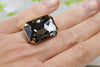 GRAY RING, Black Diamond Ring, Rebeka Ring, Evening Cocktail Ring, Big Stone Ring, Statement Ring, Emerald Cut Ring,Large Adjustable Ring