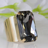 GRAY RING, Black Diamond Ring, Rebeka Ring, Evening Cocktail Ring, Big Stone Ring, Statement Ring, Emerald Cut Ring,Large Adjustable Ring
