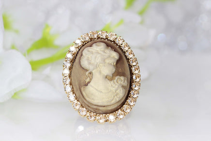 CAMEO RING, Vintage Looking Jewelry, Art Deco Cameo Ring, Antique Champagne Rebeka Ring,Toggle Cameo Ring, Gold Plated Ring,Gift For Wife