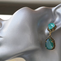 EMERALD EARRINGS,  Evening Chandelier Long Earrings, Black And Green Rebeka Earrings, Elegant Vintage Earrings, Bridal Emerald Earrings