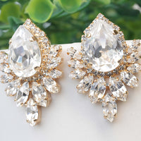 BRIDAL CLIP ON Earrings, Clip On Earrings For Bride,Crystal Earrings,  Wedding Jewelry,Large Cluster Earrings, Statement No Pierced Earrings
