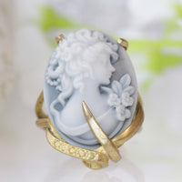 CAMEO RING, Art Deco Boho Ring, Black And White Ring, Gray Cameo Ring, Unique Engagement Ring, Gold Filled Ring, Women&#39;s Statement Ring Gift