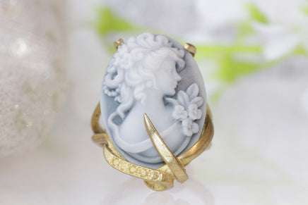 CAMEO RING, Art Deco Boho Ring, Black And White Ring, Gray Cameo Ring, Unique Engagement Ring, Gold Filled Ring, Women&#39;s Statement Ring Gift