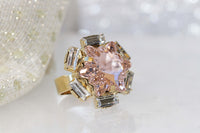 MORGANITE RING, Rebeka Crystal, Star Ring, Cocktail Ring, Gift For Women, Unique Ring, Light Pink Ring, Baguette Stone Ring, Gift For Her