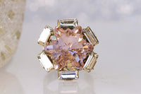 MORGANITE RING, Rebeka Crystal, Star Ring, Cocktail Ring, Gift For Women, Unique Ring, Light Pink Ring, Baguette Stone Ring, Gift For Her