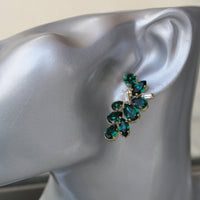 EMERALD EARRINGS, Dark Green Crystal earrings, Emerald Wedding jewelry, Cluster Studs, Bridal Earring, Rebeka Woman Earring,Classic Jewel