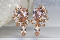 MORGANITE BRIDAL EARRINGS, Crystal Earrings, Peachy Earring, Bridal Blush Earrings, Bridal Rose Gold Earrings, Vintage Champagne Earring