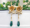 EMERALD Rebeka EARRINGS, Dark green earrings, bridal earrings, Flower Earrings, Botanical Jewelry, Garden Wedding, Rustic Outdoor Wedding
