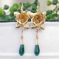 EMERALD Rebeka EARRINGS, Dark green earrings, bridal earrings, Flower Earrings, Botanical Jewelry, Garden Wedding, Rustic Outdoor Wedding