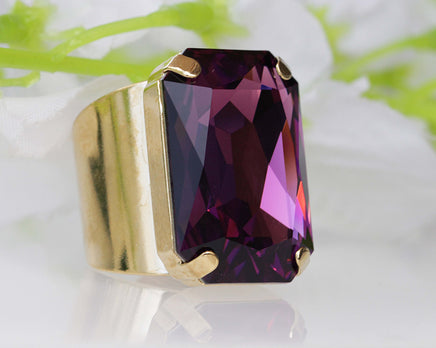 AMETHYST RING, Purple amethyst Ring, Rebeka Ring, Extra Large Cocktail Ring, Big Stone Ring, Statement Ring,Emerald Cut Ring, Chunky Ring