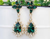 EMERALD LONG EARRINGS, Dark Green Chandelier Earrings, Wedding Bridal Earrings, Elegant Earrings, Statement Rebeka Earrings, Leaf Earring