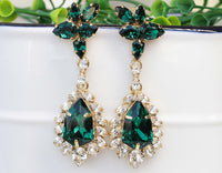 EMERALD LONG EARRINGS, Dark Green Chandelier Earrings, Wedding Bridal Earrings, Elegant Earrings, Statement Rebeka Earrings, Leaf Earring