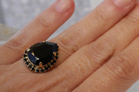 BLACK STONE RING, Rebeka Black Teardrop Ring, Black Evening Cocktail Ring, Black And Gold Ring, Pave Ring,Black Ring For Women, Jet Black