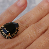 BLACK STONE RING, Rebeka Black Teardrop Ring, Black Evening Cocktail Ring, Black And Gold Ring, Pave Ring,Black Ring For Women, Jet Black