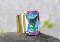 CRYSTAL AB RING, Huge Crystal Ring, Rebeka Ring, Large Cocktail Ring, Big Stone Ring, Statement Ring, Rainbow Chunky Ring,Bridesmaid Gift