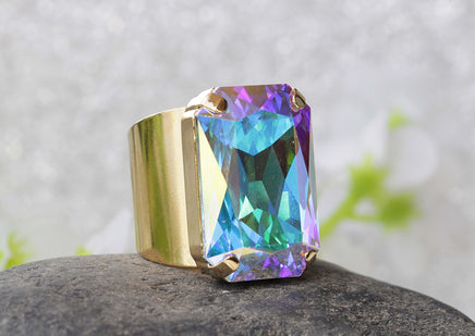 CRYSTAL AB RING, Huge Crystal Ring, Rebeka Ring, Large Cocktail Ring, Big Stone Ring, Statement Ring, Rainbow Chunky Ring,Bridesmaid Gift