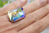 CRYSTAL AB RING, Huge Crystal Ring, Rebeka Ring, Large Cocktail Ring, Big Stone Ring, Statement Ring, Rainbow Chunky Ring,Bridesmaid Gift