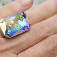 CRYSTAL AB RING, Huge Crystal Ring, Rebeka Ring, Large Cocktail Ring, Big Stone Ring, Statement Ring, Rainbow Chunky Ring,Bridesmaid Gift