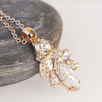 Bridal Necklace, Bridesmaids Pendant, White Crystal Rebeka Necklace,  Clear Crystal Cluster Necklace, Bridal Rose Gold Dainty Necklace