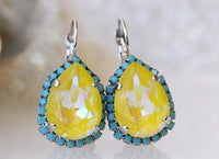 YELLOW BLUE TURQUOISE Earrings, Bohemian Bridal Earring, Gift For Sister, Yellow Neon Earrings,Yellow And Blue Drop Earrings,Rebeka Lemon