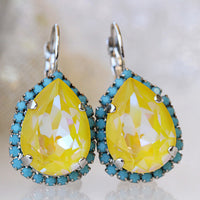YELLOW BLUE TURQUOISE Earrings, Bohemian Bridal Earring, Gift For Sister, Yellow Neon Earrings,Yellow And Blue Drop Earrings,Rebeka Lemon
