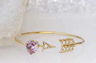 PURPLE HEART BRACELET, Arrow Bracelet,Anniversary Gift , Rebeka Heart Bangle , Light Amethyst Bracelet, Bridal Bracelet, Valentine's Day