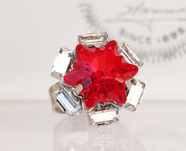 RUBY RED RING, Rebeka Crystal Engagement Ring, Star Ring, Cocktail Ring, Gift For Wife, Unique Ring, July Birthstone Ring, Gift For Her