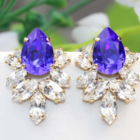 ROYAL BLUE EARRINGS, Bridal Sapphire Studs, Rebeka Earrings, Jewelry of Brides, Wedding Princess Earrings, Crystal Large Earrings,Holiday