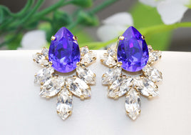 ROYAL BLUE EARRINGS, Bridal Sapphire Studs, Rebeka Earrings, Jewelry of Brides, Wedding Princess Earrings, Crystal Large Earrings,Holiday