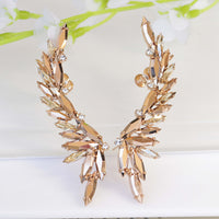 Rose Gold Stud EARRINGS, Topaz Big Cluster Earrings, Bridal Rose Gold Earrings,Rebeka Unique Jewelry,Statement Wedding Champagne Earring