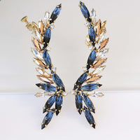 Blue Navy studs, Rose Gold Blue EARRINGS, Midnight Dark Blue Jewelry,Bridal Cluster Earrings,Rebeka Statement Wedding Stud Woman Earrings