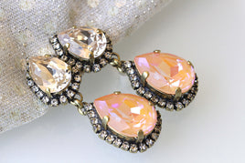 ORANGE EARRINGS, Chandelier Earring, Peach Champagne Rebeka Earrings, Summer Wedding Jewelry,Woman, Vintage Earrings,Clip on Long Earring