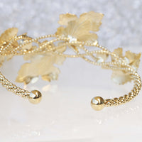 LEAVES BRACELET, Clover Bracelet, Leaf Gold Bracelet, White Opal Rebeka Cuff Bracelet, Bridal Statement Cuff, Braided Boutique Bracelet