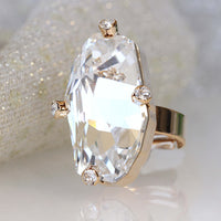 COCKTAIL RING, Art Deco Ring, Rebeka Crystal Ring, Unique Long Stone Ring, Asymmetric Ring, Rhinestone Woman&#39;s Ring, large Sparkling Ring