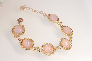 Rose Quartz Bracelet, Pink Gemstone Bracelet, Semi Precious Stones Bracelets, Healing Bracelet, Rose Gold Rebeka Bridal Bracelet,Mom Gift