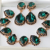 Emerald BLACK EARRINGS, Formal Bridal Jewelry, Emerald Chandelier Earrings,Dark Green  Evening Earrings ,Rebeka Wedding Teardrop Earring