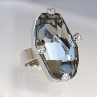 GRAY RING, Art Deco Ring, Rebeka Women&#39;s Ring, Unique Long Stone Ring, Asymmetric Ring, Black Diamond Ring, Custom Ring, Statement Ring