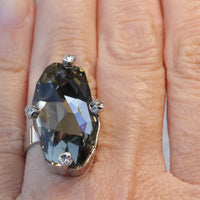 BLACK STONE RING, Big Stone Ring, Rebeka Ring For Woman, Unusual Long Ring, Asymmetric Ring, Jet Black Ring, Custom Ring, Statement Ring