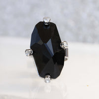 GRAY RING, Art Deco Ring, Rebeka Women&#39;s Ring, Unique Long Stone Ring, Asymmetric Ring, Black Diamond Ring, Custom Ring, Statement Ring