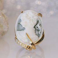 Vintage Style Cameo Ring, Art Deco Cameo Ring, Victorian Green Emerald Toggle Cameo Ring, Everyday Ring, Gold Filled Ring, Women's Ring Gift