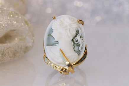 Vintage Style Cameo Ring, Art Deco Cameo Ring, Victorian Green Emerald Toggle Cameo Ring, Everyday Ring, Gold Filled Ring, Women's Ring Gift