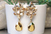BRIDAL GOLD EARRINGS, Champagne Chandeliers,  Art Deco Earrings, Rebeka Luxury Earrings, Teardrop Bridal Earrings, Statement Earrings