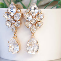 BRIDAL CRYSTAL EARRINGS, White Clear Chandeliers,  Art Deco Earrings, Rebeka Wedding Earrings, Teardrop Bridal Earrings, Drop Earrings