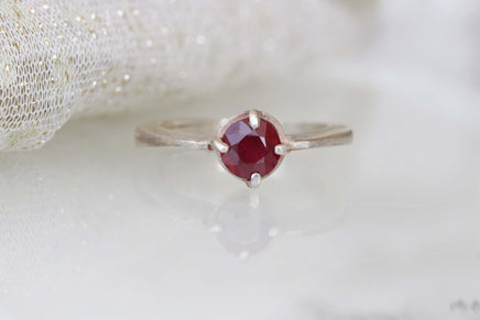 RUBY ENGAGEMENT RING, Silver Sterling 925 Ring, Solitaire Promise Ring,July Birthstone Anniversary Ring, Red Stone Ring, Burgundy Women Ring