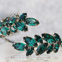 EMERALD LONG EARRINGS, Leaf Earrings,Rebeka Earrings, Cluster Marquise Earrings, Dark Green Cocktail Earrings,Bridal Emerald Wedding Gift