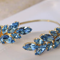 LIGHT BLUE BRACELET, Rebeka Dainty Bracelet, Leaf Bracelet, March Birthstone Bracelet, Something Blue Bridal,Aquamarine Crystal Bracelet