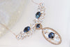 Montana Navy Blue Necklace, Rose Gold Crystal Statement Necklace,Multi Stone Pendant, Rebeka Rhinestone Necklace, Cluster Bridal,Wedding