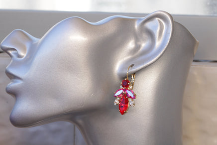 RED RUBY EARRINGS, Gift For Wife, Sexy Wedding Jewelry, Rebeka Scarlet Earrings, Leverback Earrings, Bridal Shower Earrings Gift For Her